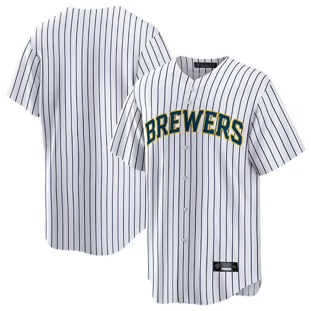 Ldoa M.Brewers Blank Player White Stripes Home Game Stitched Jerseys