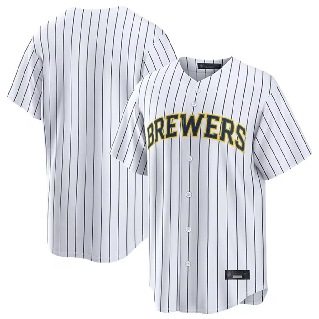 Ldoa M.Brewers Blank Player White Stripes Home Limited Stitched Jerseys