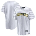 Ldoa M.Brewers Blank Player White Stripes Home Limited Stitched Jerseys