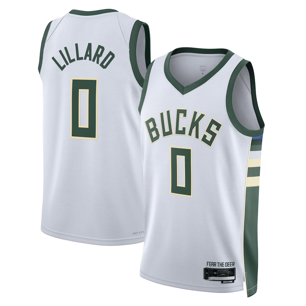 Ldoa M.Bucks #0 Damian Lillard White Fear The Deer Swingman Player Jerseys - Association Edition