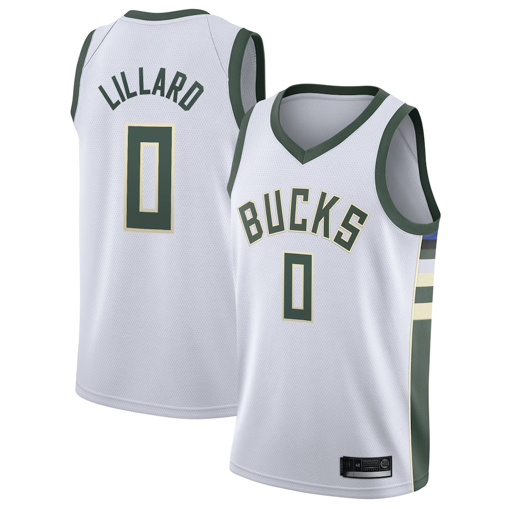 Ldoa M.Bucks #0 Damian Lillard White Swingman Player Jerseys - Association Edition
