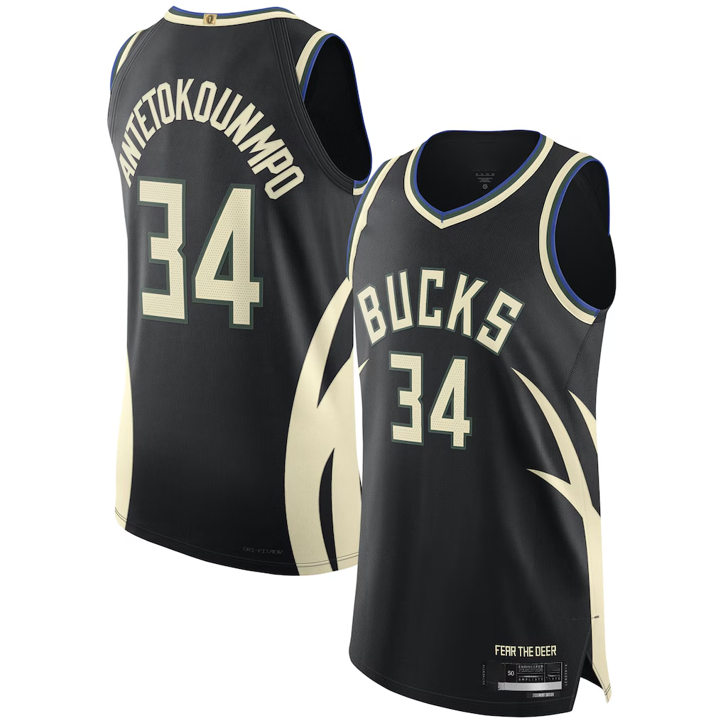 Ldoa M.Bucks #34 Giannis Antetokounmpo Black Authentic Player Jerseys - Statement Edition