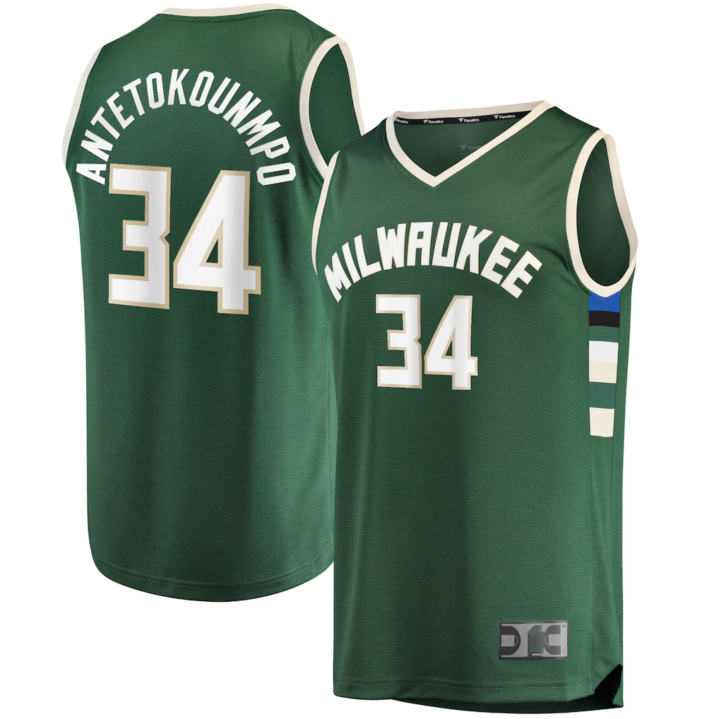 Ldoa M.Bucks #34 Giannis Antetokounmpo Hunter Green Big & Tall Fast Break Player Jerseys - Icon Edition