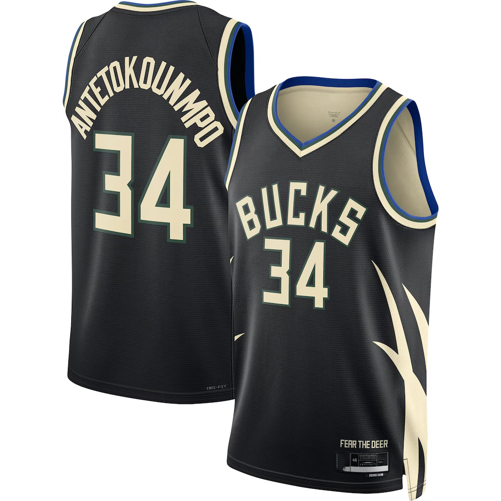Ldoa M.Bucks #34 Giannis Antetokounmpo Jordan Brand Black Swingman Jerseys - Statement Edition