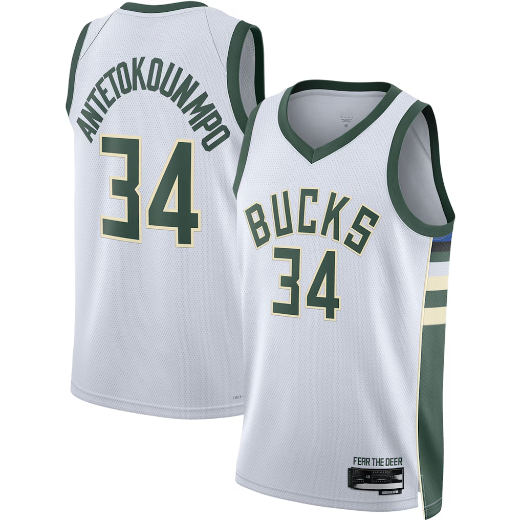 Ldoa M.Bucks #34 Giannis Antetokounmpo White Swingman Jerseys - Association Edition
