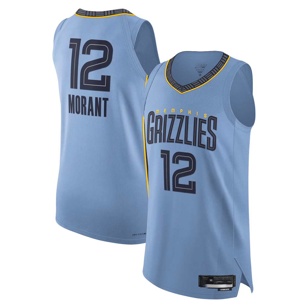 Ldoa M.Grizzlies #12 Ja Morant Light Blue Authentic Player Stitched Jerseys- Statement Edition