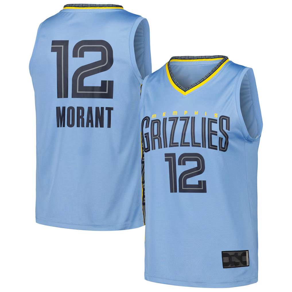 Ldoa M.Grizzlies #12 Ja Morant Light Blue Fast Break Replica Player Stitched Jerseys- Statement Edition