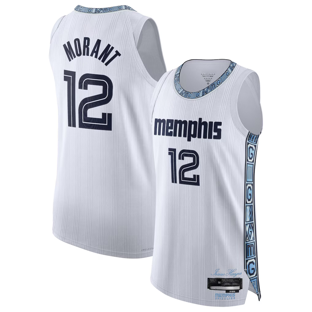 Ldoa M.Grizzlies #12 Ja Morant White 2025-2026 Authentic Stitched Jerseys- City Edition