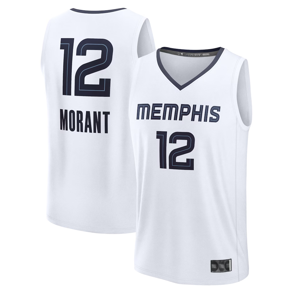 Ldoa M.Grizzlies #12 Ja Morant White Fast Break Replica Player Stitched Jerseys- Association Edition