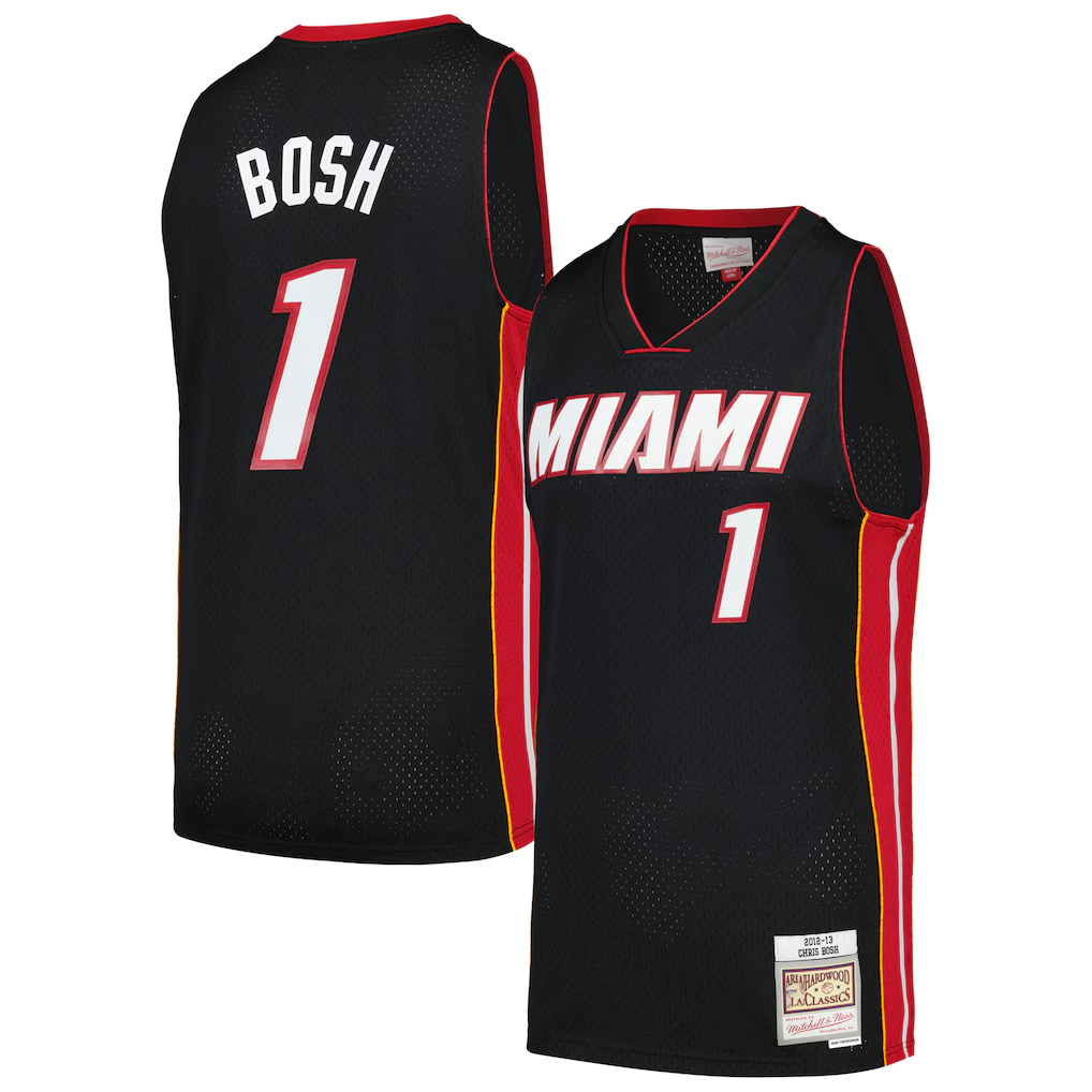 Ldoa M.Heat #1 Chris Bosh Mitchell & Ness Black 2012-13 Hardwood Classics Swingman Jerseys