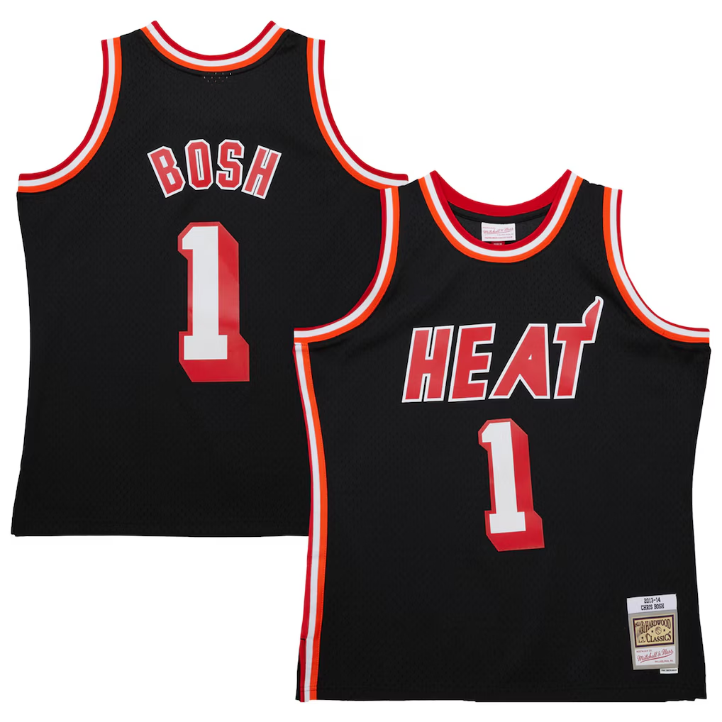 Ldoa M.Heat #1 Chris Bosh Mitchell & Ness Black 2013-14 Hardwood Classics Swingman Jerseys