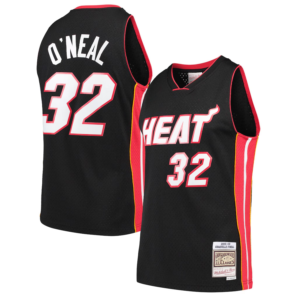 Ldoa M.Heat #32 Shaquille O'Neal Mitchell & Ness Black Hardwood Classics Swingman Jerseys