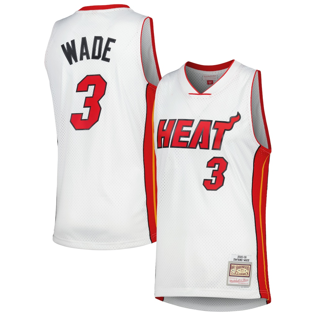 Ldoa M.Heat #3 Dwyane Wade Mitchell & Ness White 2005-06 Hardwood Classics Swingman Jerseys