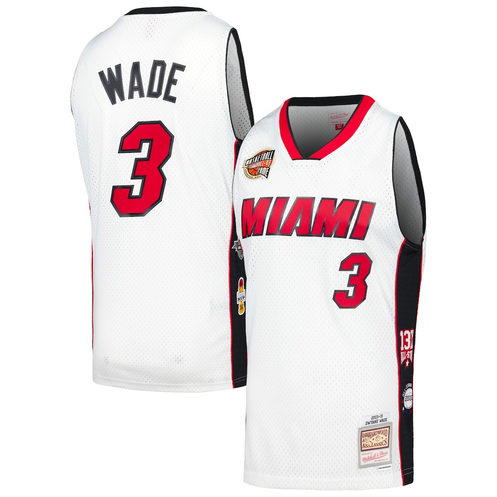 Ldoa M.Heat #3 Dwyane Wade Mitchell & Ness White Hall of Fame Class of 2023 Throwback Swingman Jerseys
