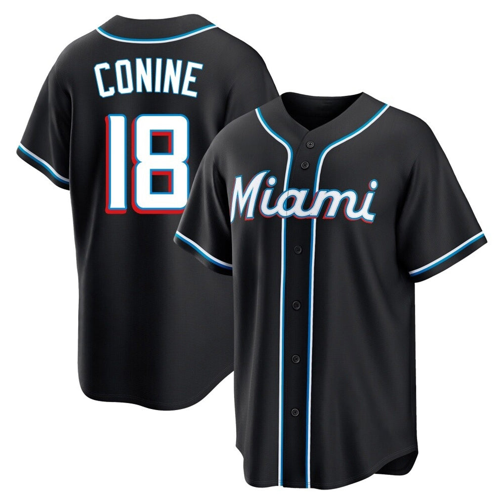 Ldoa M.Marlins #18 Griffin Conine Player Black Fashion Out Home Game Stitched Jerseys