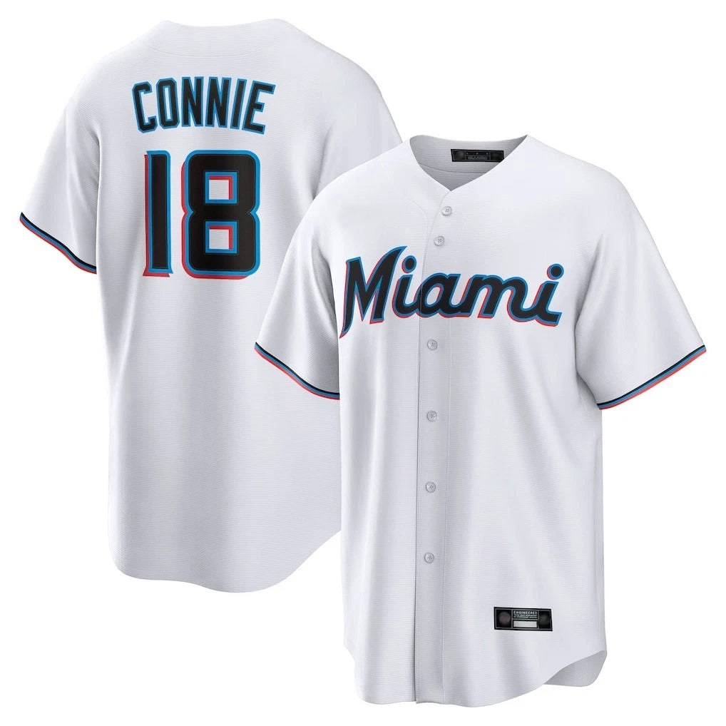 Ldoa M.Marlins #18 Griffin Conine Player White Home Game Stitched Jerseys