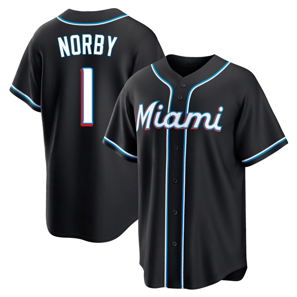Ldoa M.Marlins #1 Connor Norby Player Black Fashion Out Home Game Stitched Jerseys