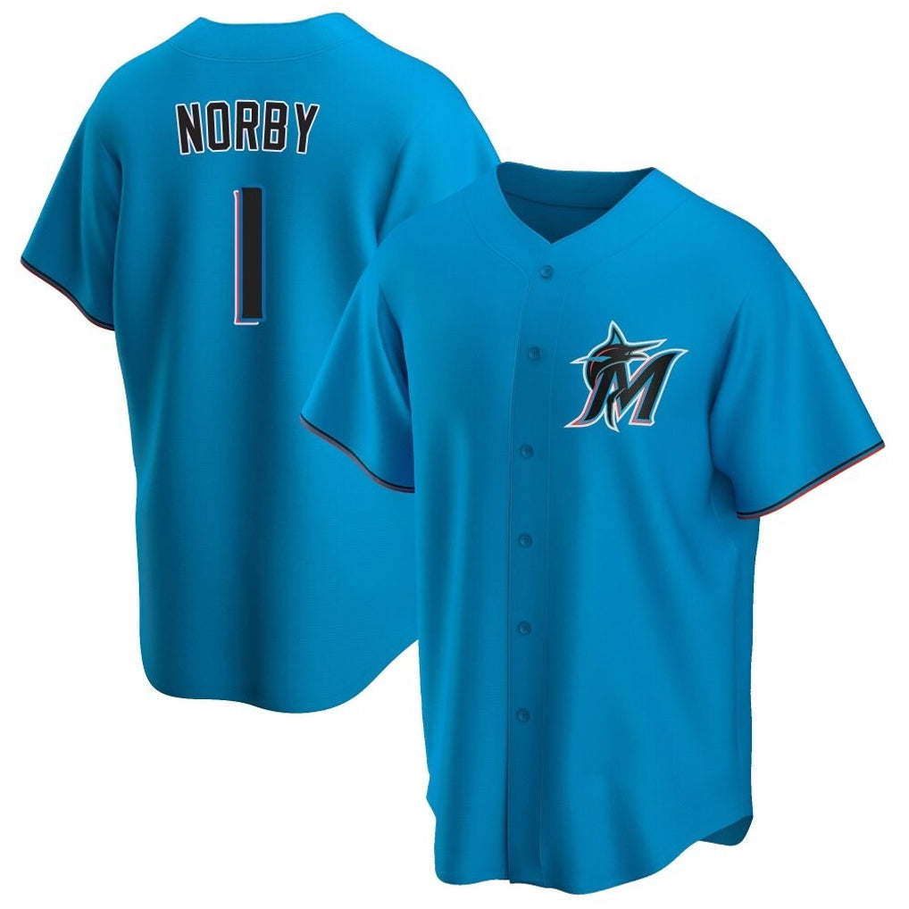 Ldoa M.Marlins #1 Connor Norby Player Blue Home Game Stitched Jerseys