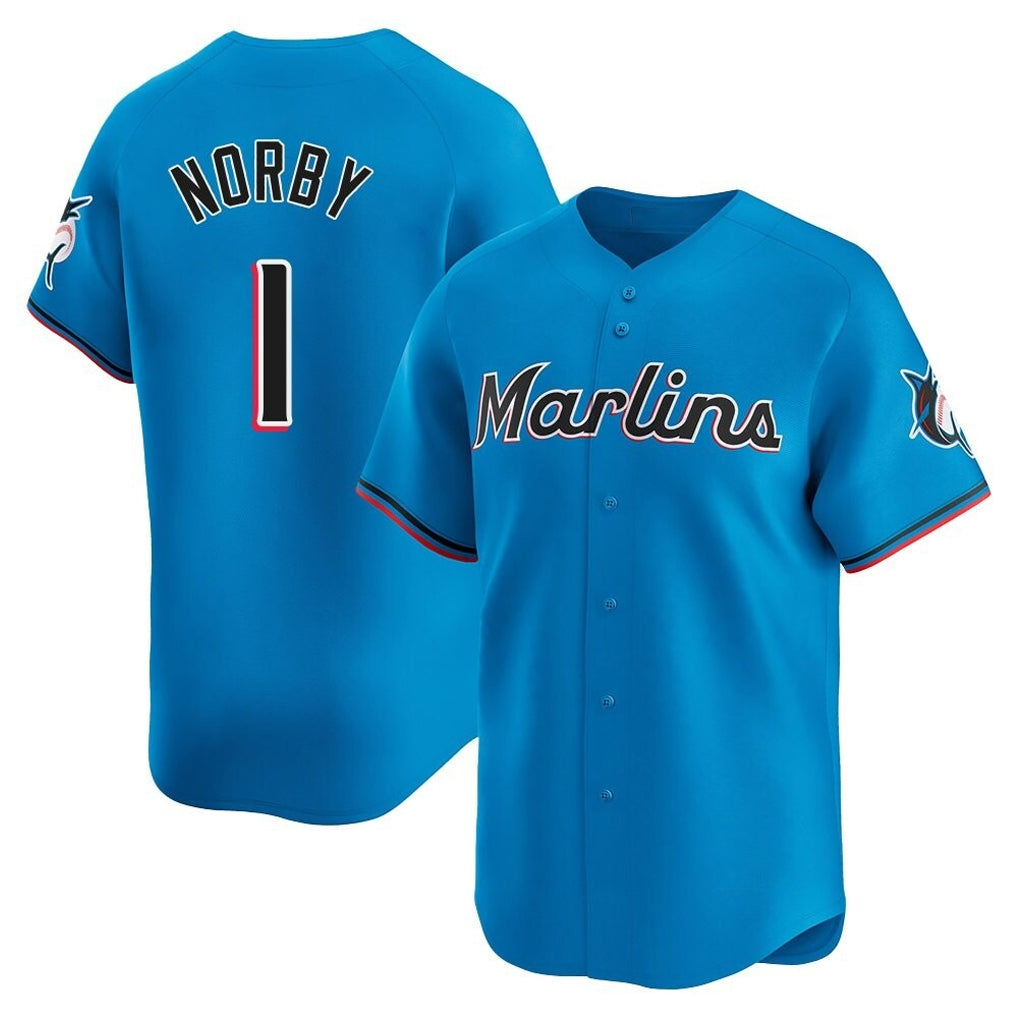 Ldoa M.Marlins #1 Connor Norby Player Blue Home Limited Stitched Jerseys
