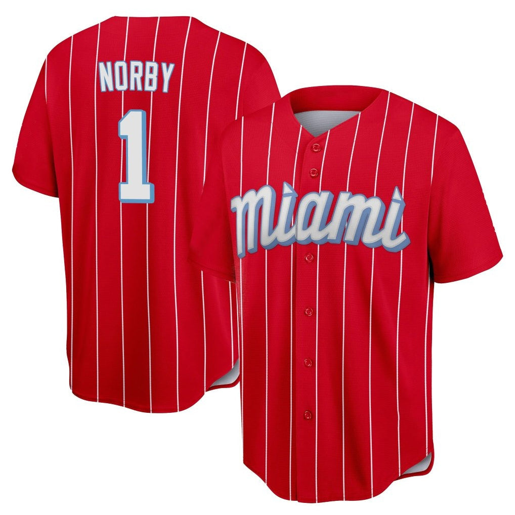 Ldoa M.Marlins #1 Connor Norby Player Red City Connect Home Game Stitched Jerseys