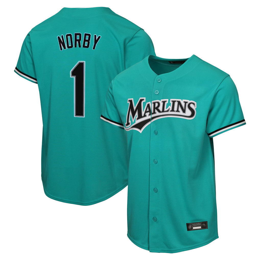 Ldoa M.Marlins #1 Connor Norby Player Teal  Home Game Stitched Jerseys
