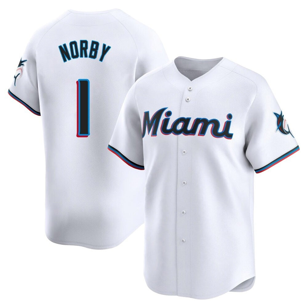 Ldoa M.Marlins #1 Connor Norby Player White Home Limited Stitched Jerseys