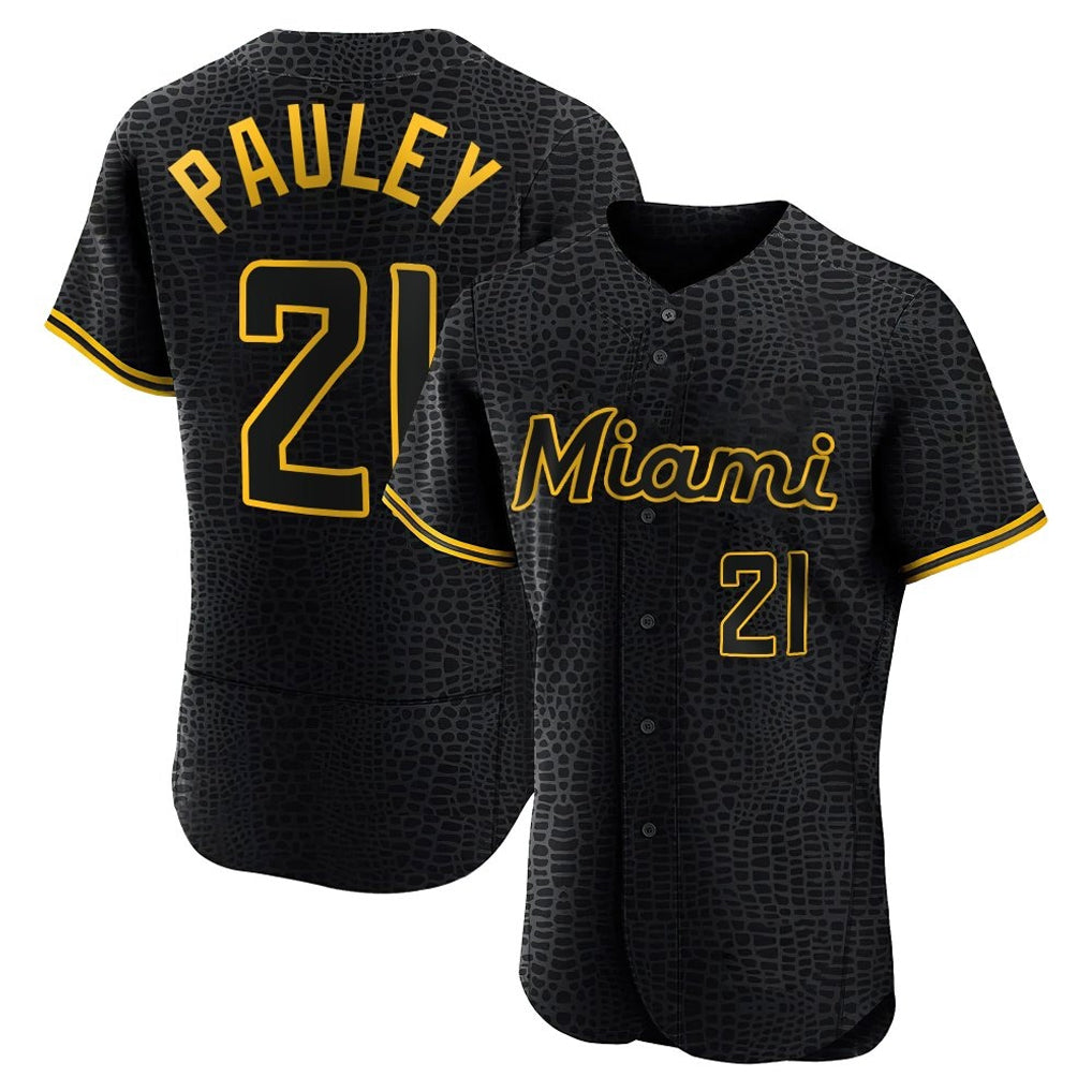 Ldoa M.Marlins #21 Graham Pauley Player Black Snake Skin City Home Limited Elite Stitched Jerseys