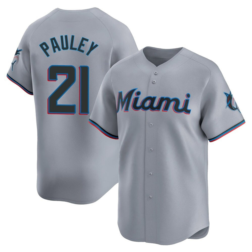 Ldoa M.Marlins #21 Graham Pauley Player Gray Home Limited Stitched Jerseys