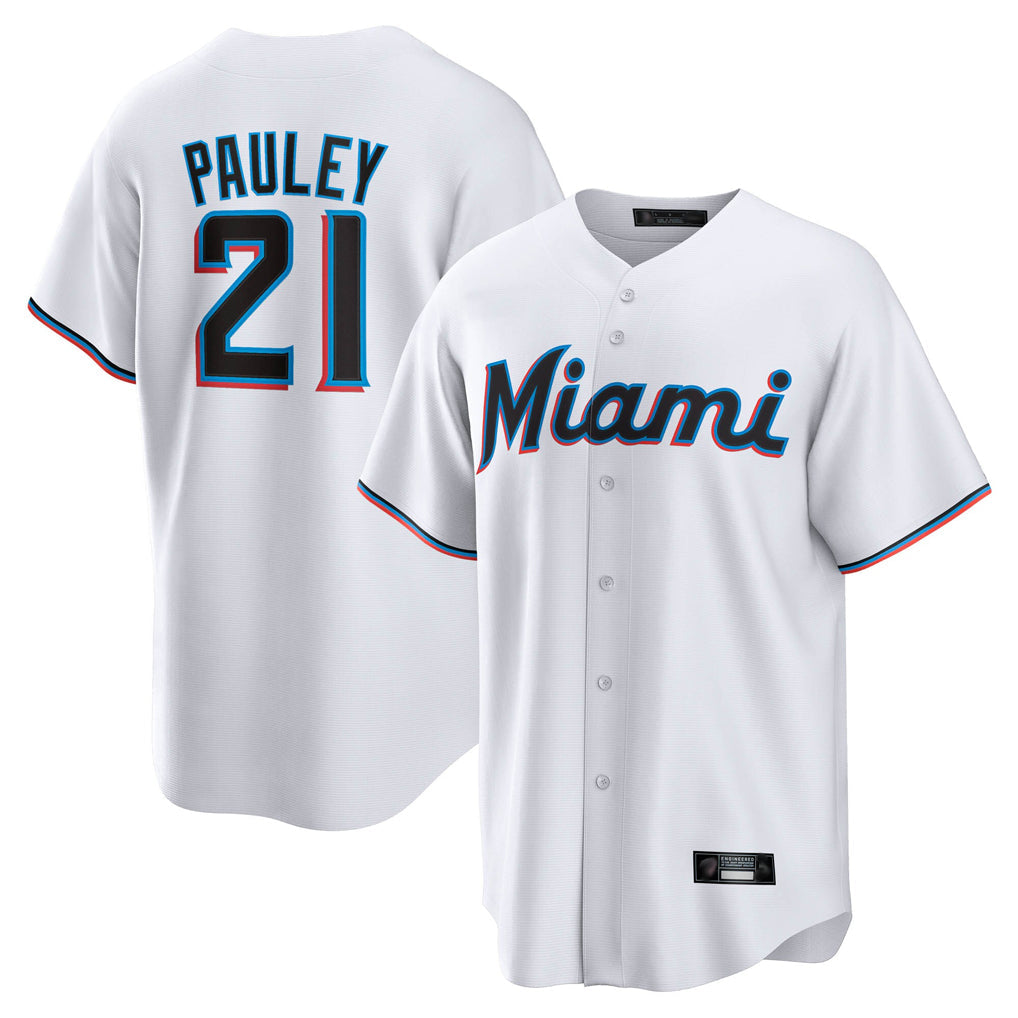 Ldoa M.Marlins #21 Graham Pauley Player White  Home Game Stitched Jerseys