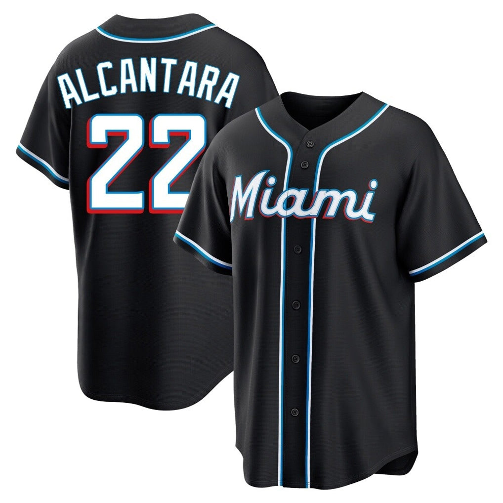 Ldoa M.Marlins #22 Sandy Alcantara Player Black Fashion Out Home Game Stitched Jerseys