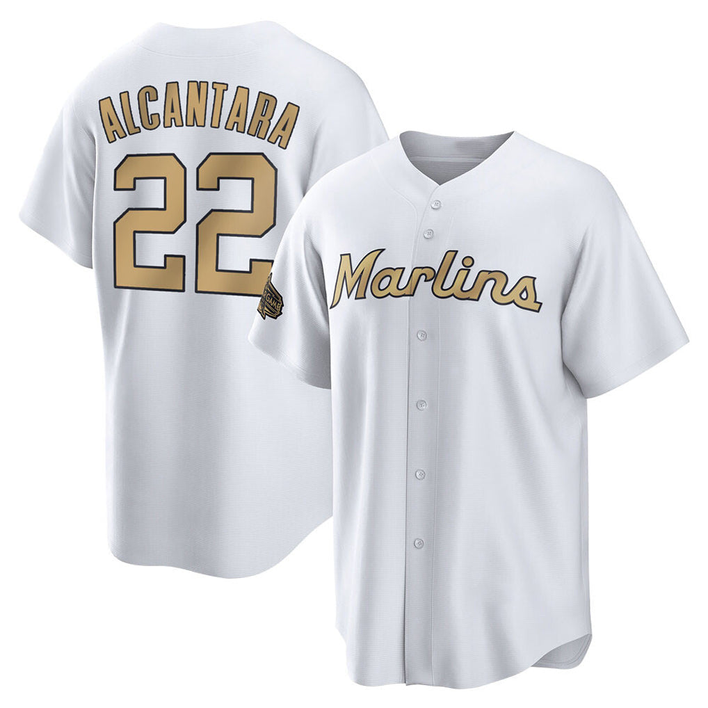 Ldoa M.Marlins #22 Sandy Alcantara Player Gold Home Game Stitched Jerseys