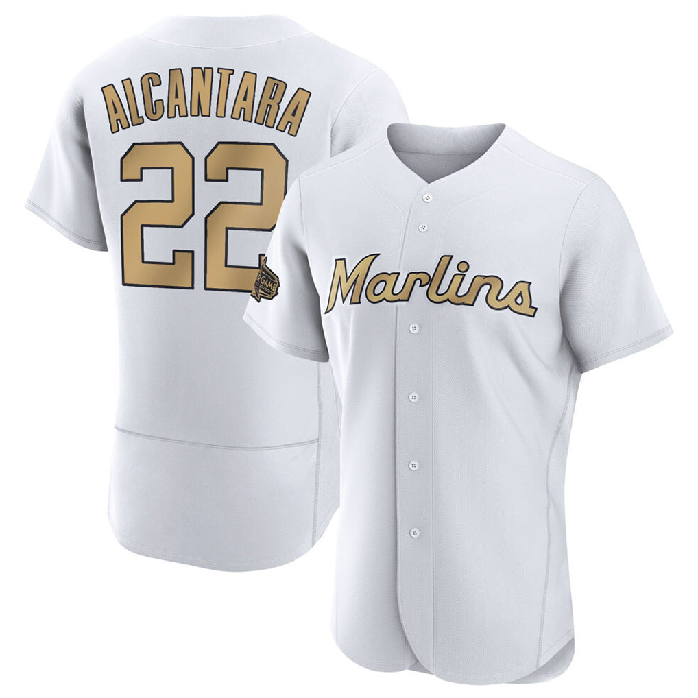 Ldoa M.Marlins #22 Sandy Alcantara Player Gold  Home Limited Elite Stitched Jerseys