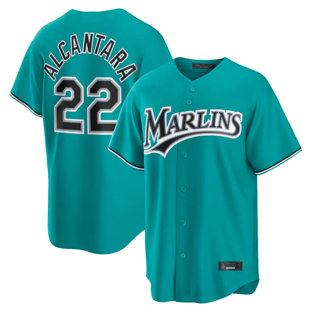 Ldoa M.Marlins #22 Sandy Alcantara Player Teal  Home Game Stitched Jerseys