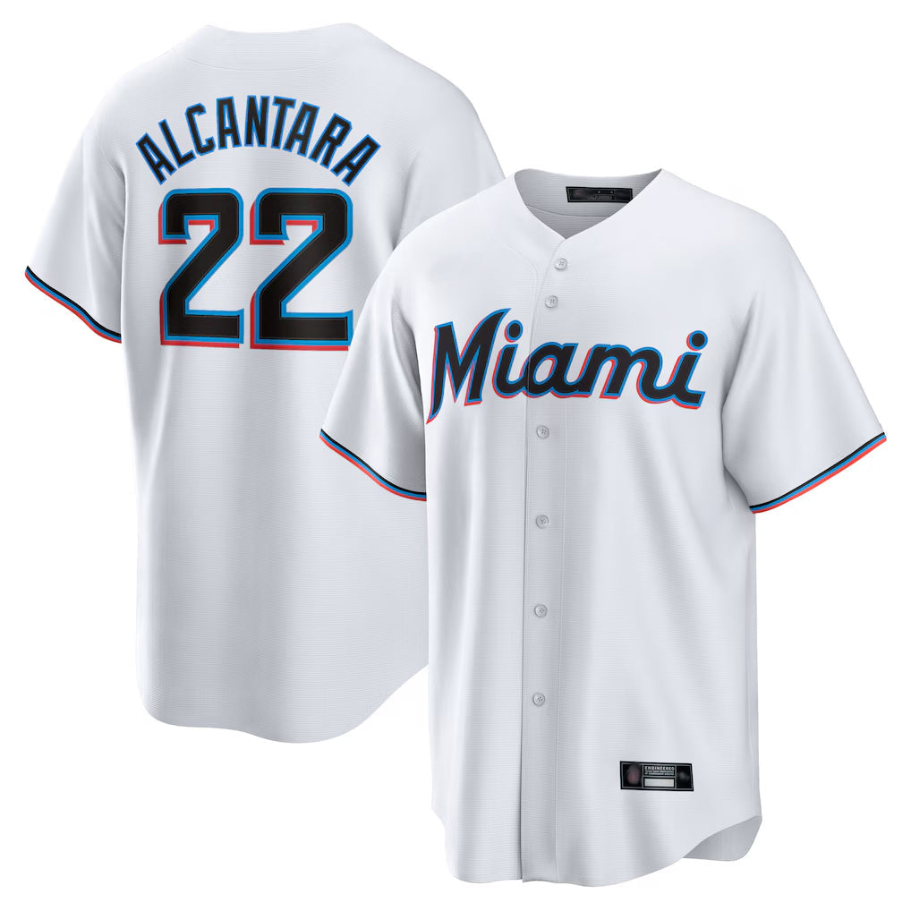 Ldoa M.Marlins #22 Sandy Alcantara Player White Home Game Stitched Jerseys