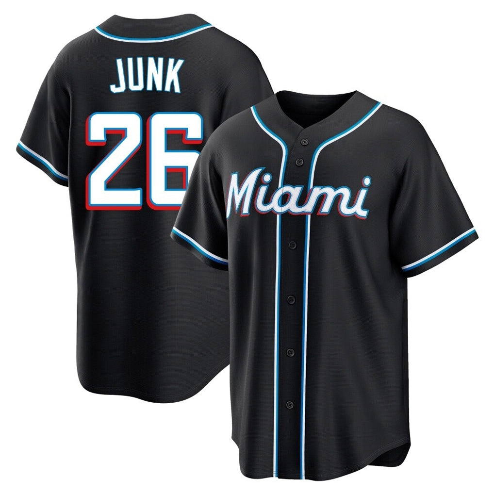 Ldoa M.Marlins #26 Janson Junk Player Black Fashion Out Home Game Stitched Jerseys