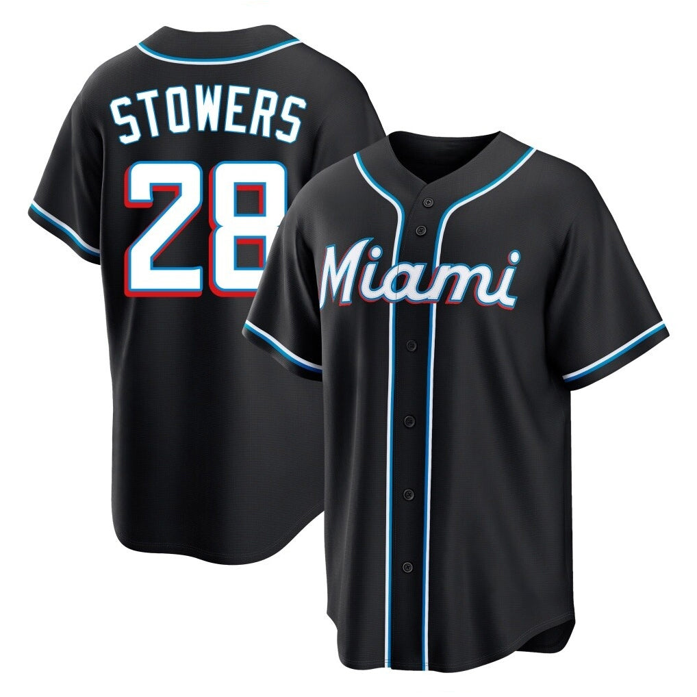 Ldoa M.Marlins #28 Kyle Stowers Player Black Fashion Out Home Game Stitched Jerseys