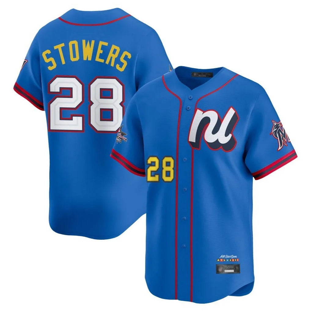 Ldoa M.Marlins #28 Kyle Stowers Player Blue National League All-Star Game Limited Stitched Jerseys
