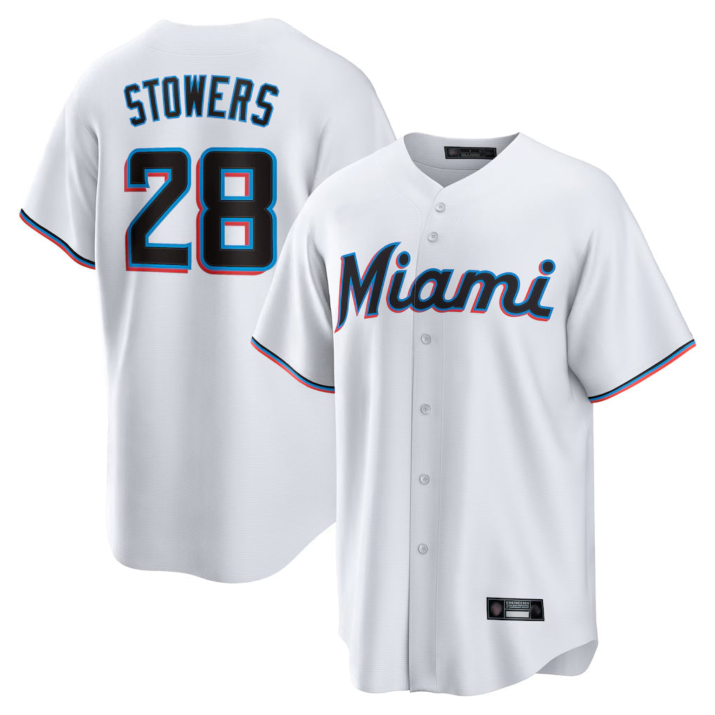 Ldoa M.Marlins #28 Kyle Stowers Player White  Home Game Stitched Jerseys