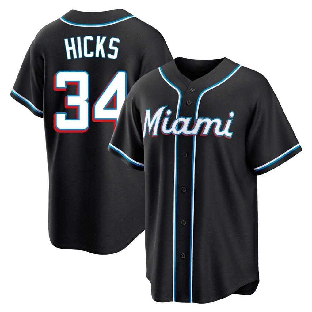 Ldoa M.Marlins #34 Liam Hicks Player Black Fashion Out Home Game Stitched Jerseys