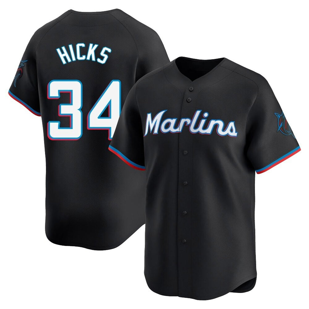 Ldoa M.Marlins #34 Liam Hicks Player Black Home Limited Stitched Jerseys