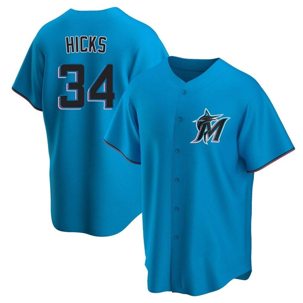 Ldoa M.Marlins #34 Liam Hicks Player Blue Home Game Stitched Jerseys