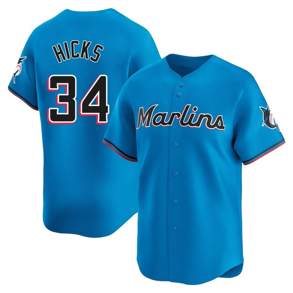 Ldoa M.Marlins #34 Liam Hicks Player Blue Home Limited Stitched Jerseys