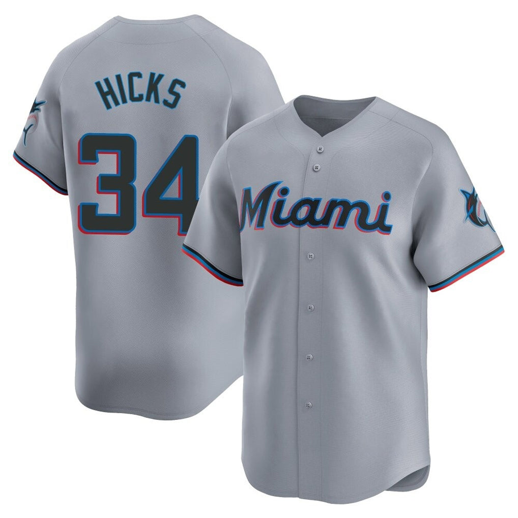 Ldoa M.Marlins #34 Liam Hicks Player Gray Home Limited Stitched Jerseys