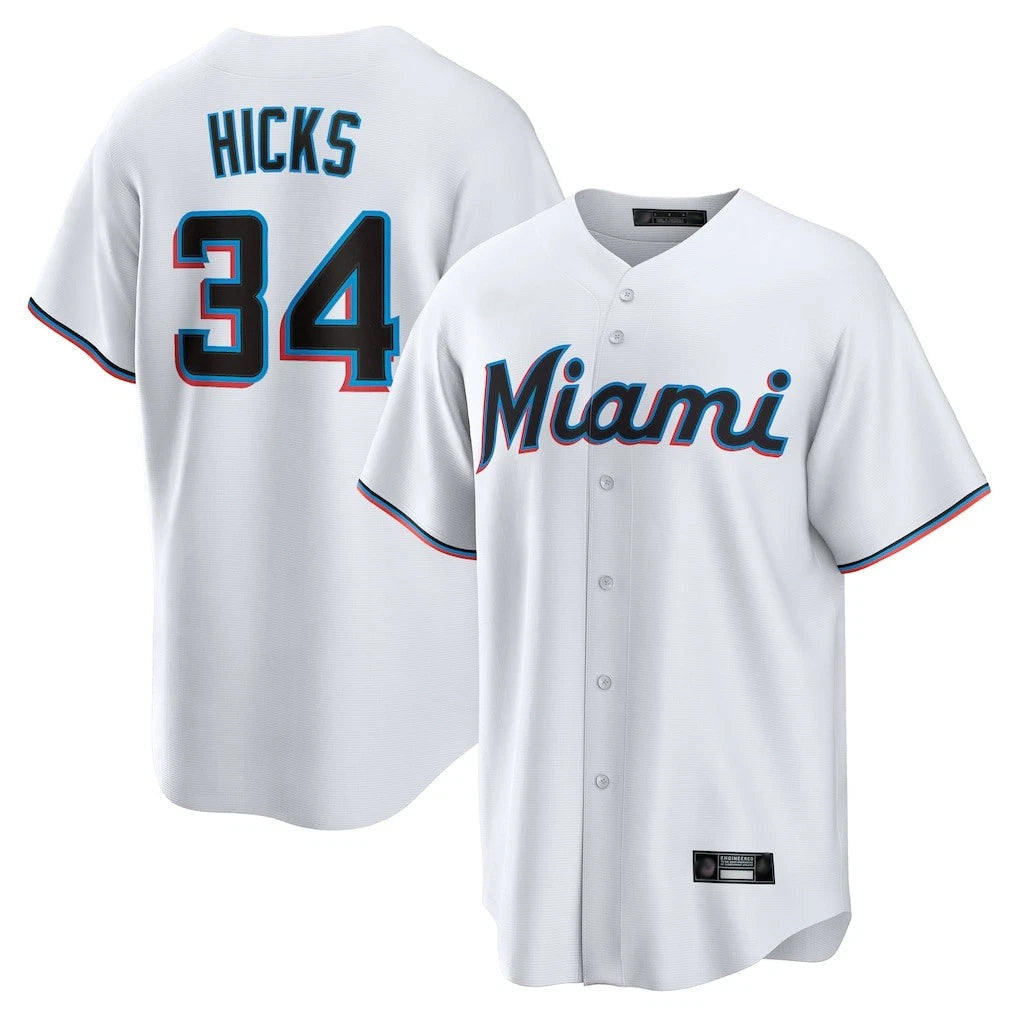 Ldoa M.Marlins #34 Liam Hicks Player White  Home Game Stitched Jerseys