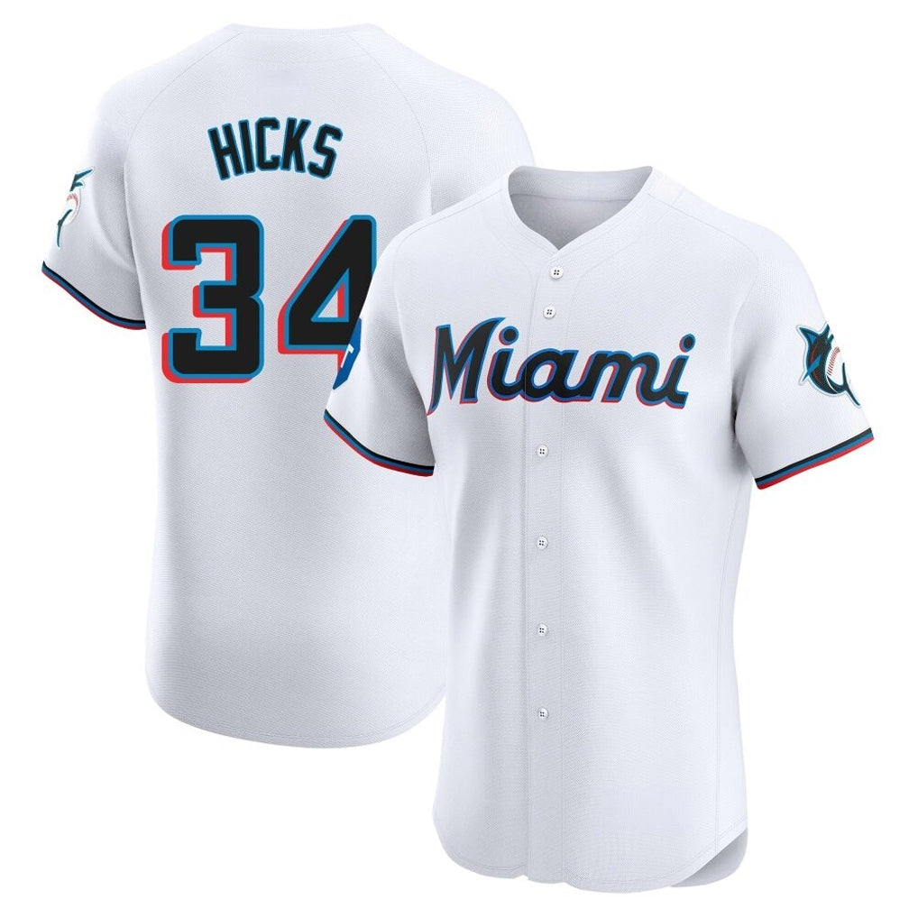 Ldoa M.Marlins #34 Liam Hicks Player White  Home Limited Elite Stitched Jerseys