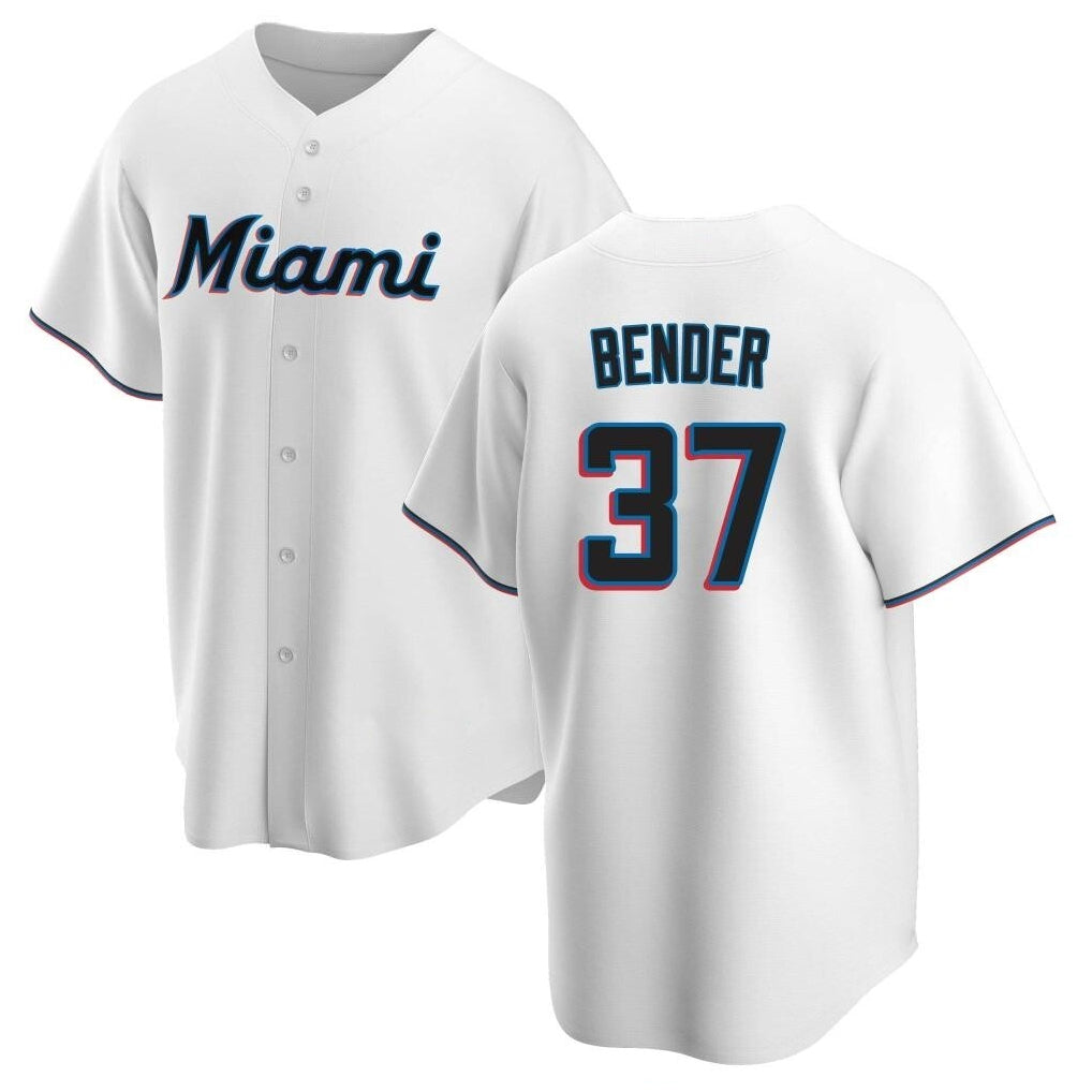 Ldoa M.Marlins #37 Anthony Bender Player White  Home Game Stitched Jerseys