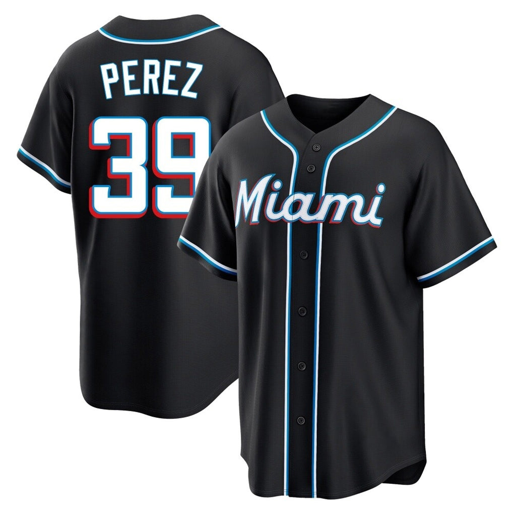 Ldoa M.Marlins #39 Eury Perez Player Black Fashion Out Home Game Stitched Jerseys