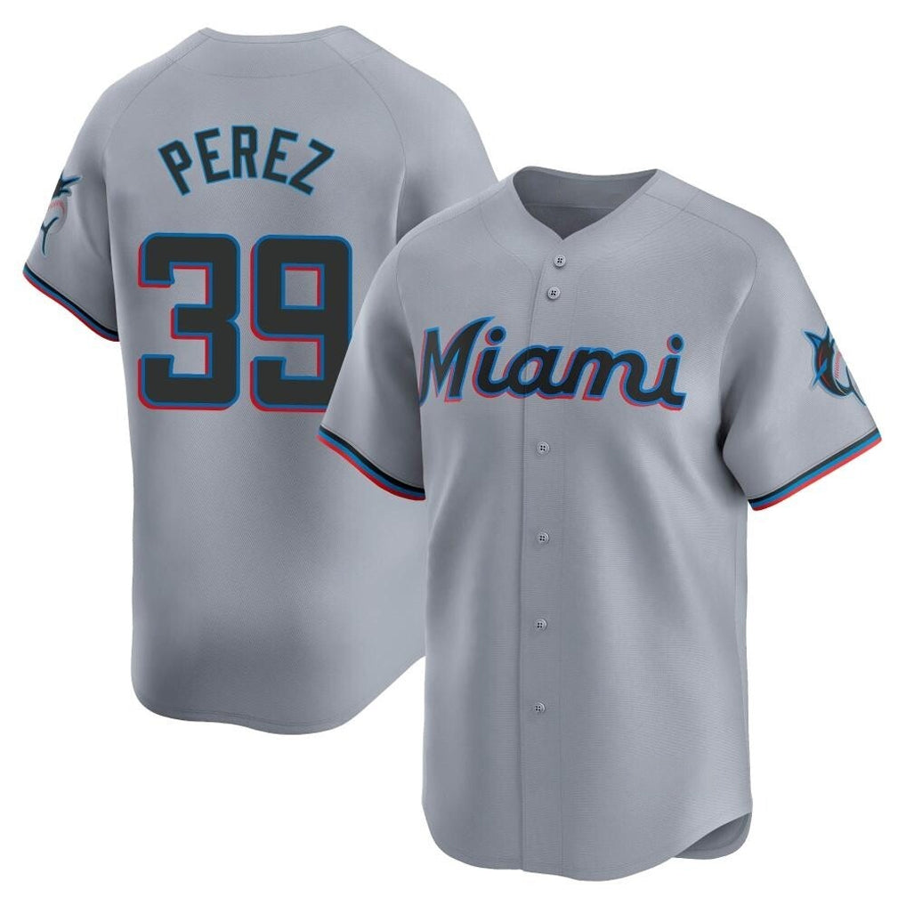 Ldoa M.Marlins #39 Eury Perez Player Gray Home Limited Stitched Jerseys