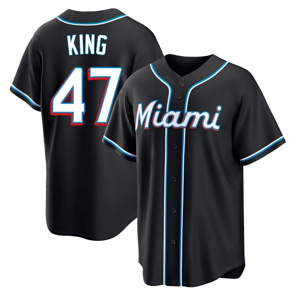 Ldoa M.Marlins #47 John King Player Black Fashion Out Home Game Stitched Jerseys