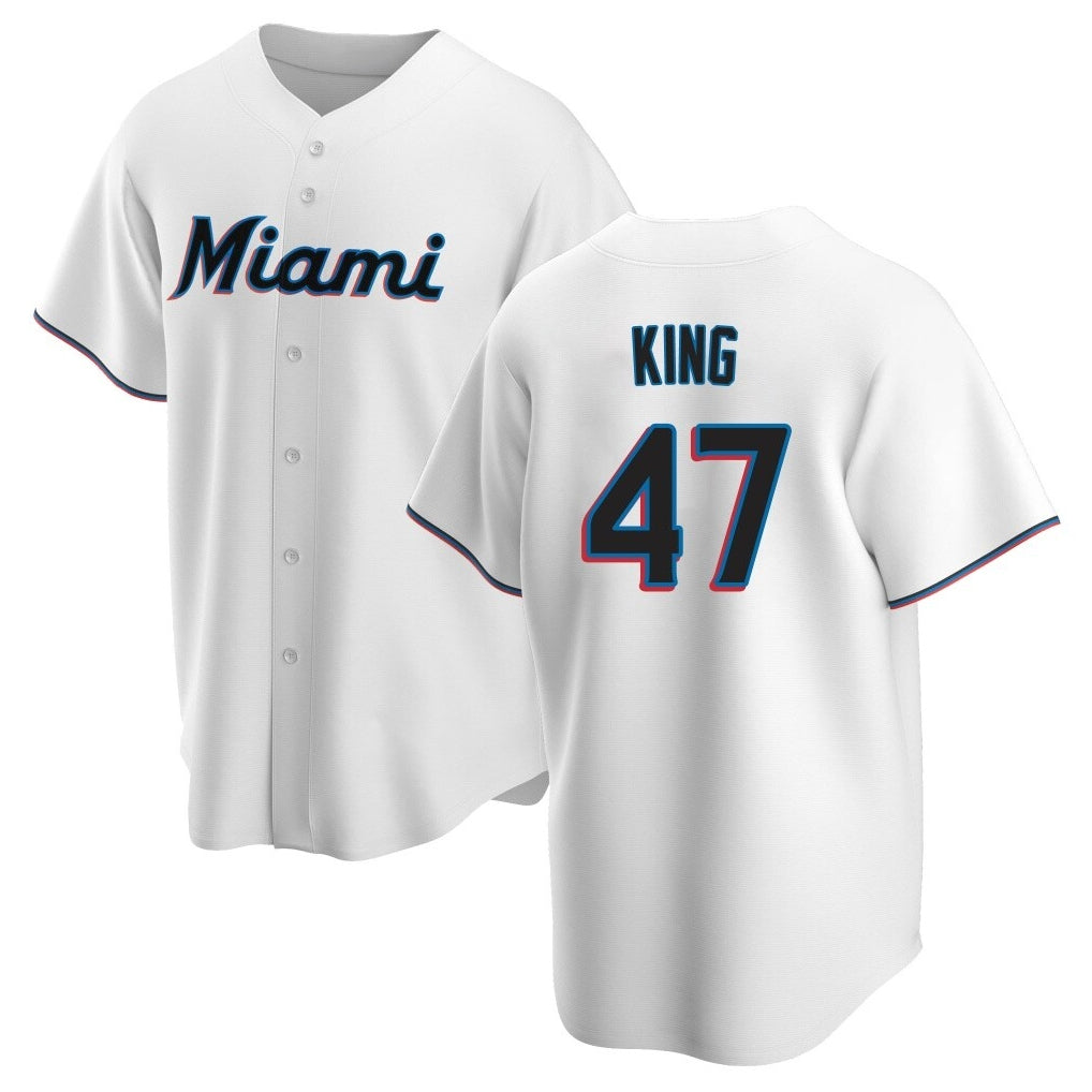 Ldoa M.Marlins #47 John King Player White  Home Game Stitched Jerseys